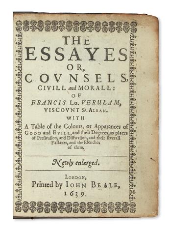 BACON, FRANCIS, Sir. The Essayes.  1639